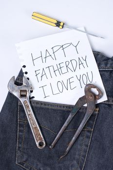 Note for dad in blue jeans. Fatherday concept.