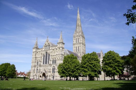 View of Salisbury Cathedral in England 