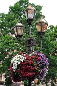 Street lamp against the blue sky 