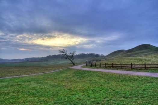 View of Burial mounds in Sweden, vivid colors