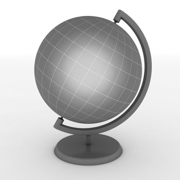 grey school globe with fine hite lines for meridian and latitude