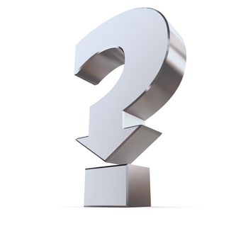 shiny metallic question mark with an arrow pointing down