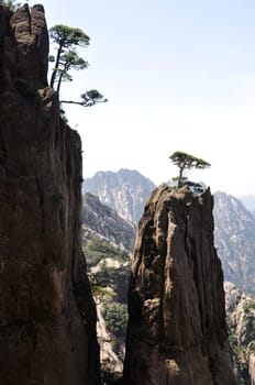 Landscape of rocky mountains in the sunny morning