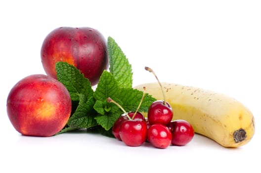 Fresh fruits on a white background