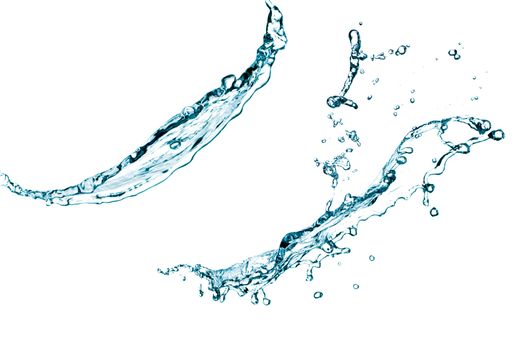 Blue color water splash on white background.