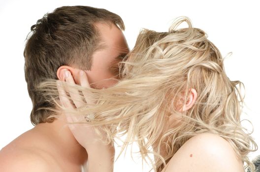 Beauty man and woman - lovers closeup portraits