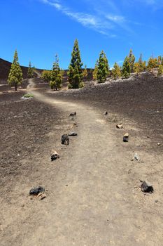 Path for hiking on Teide, Tenerife. Trail is empty. Arenas Negras, Teide, Tenerife, Canary Islands, Spain.