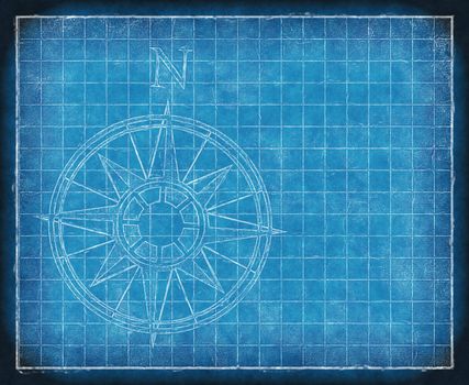 great north arrow and compass on blueprint