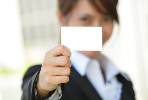 Business woman with business card