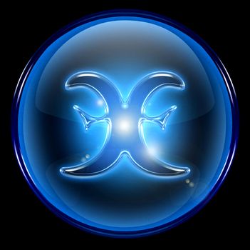 Pisces zodiac button icon, isolated on black background.