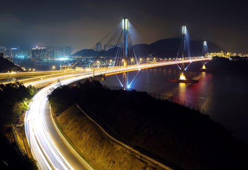 highway and Ting Kau bridge at night