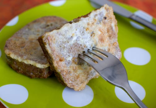 Fried toast on a fork