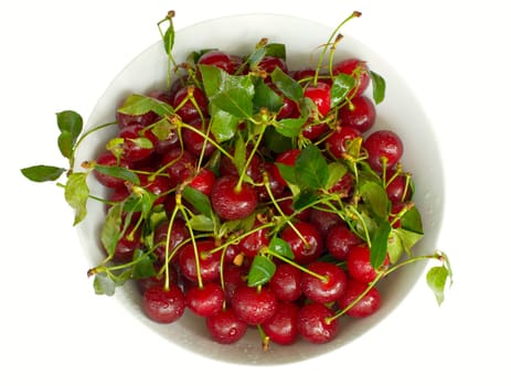 Bowl full of cherry, top view