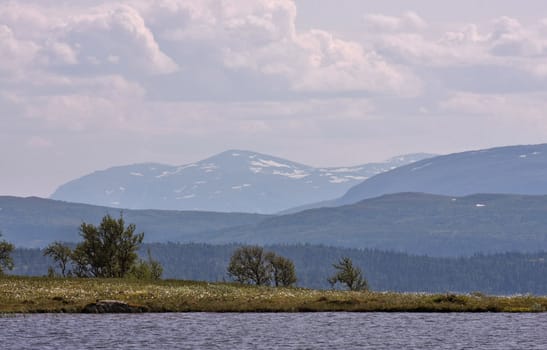 Small Lake high up in mountain landscape.