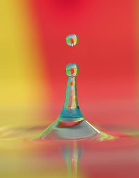 Colorful image of water droplet in water body.