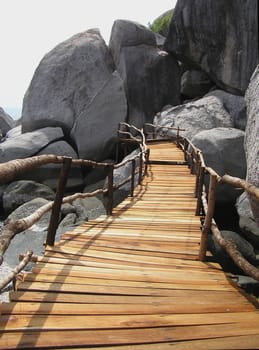 Wooden bridge of little sea village in Thailand.