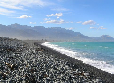 Stony beach in New Zealand.