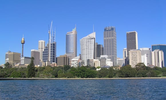 Skyscrapers of Sydney. Clear blue sky.