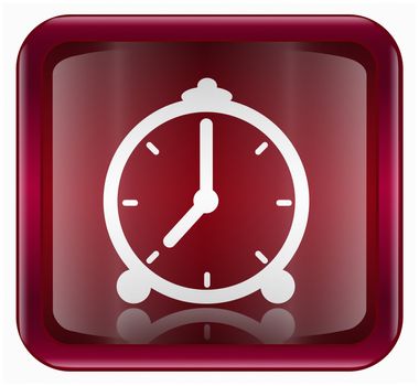 Clock icon dark red, isolated on white background