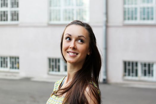 Portrait of a beautiful brunette on street