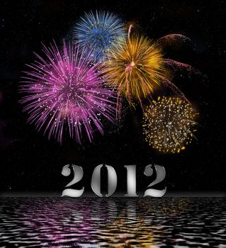 Illustration with firework for the turn of the year 2012