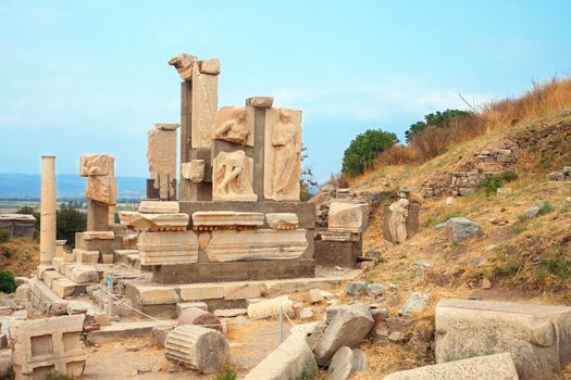 Ruins of statues in ancient city of Ephesus, Turkey