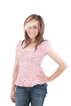 Happy smile from pretty teenager school girl with long brown hair