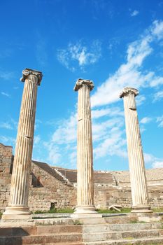 Ruins of columns in Asklepion in ancient city of Bergama, Turkey