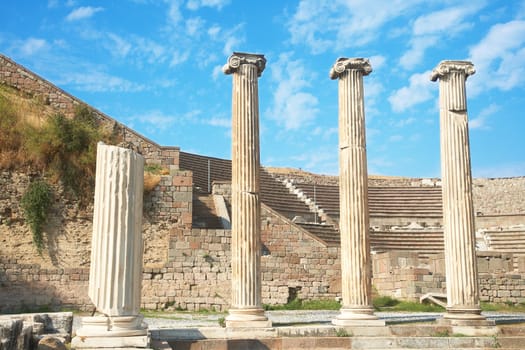 Ruins of columns in Asklepion in ancient city of Bergama, Turkey