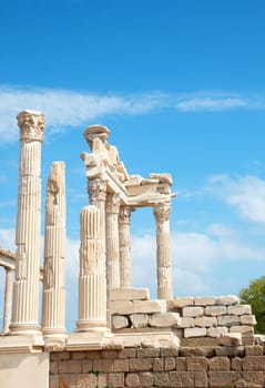 Trajan Temple columns in ancient city of Pergamon, Turkey