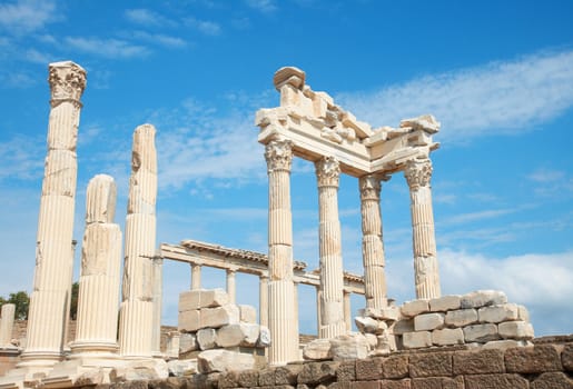 Trajan Temple columns in ancient city of Pergamon, Turkey