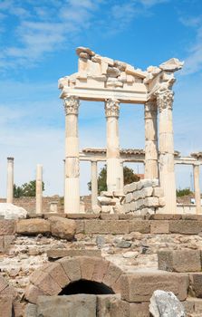 Trajan Temple columns in ancient city of Pergamon, Turkey