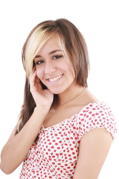 Portrait of a beautiful teenage girl isolated on white background