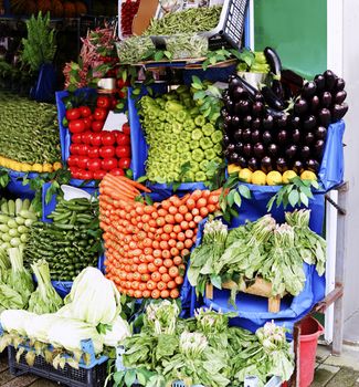 June 2011 green grocers market stall Istanbul, Turkey