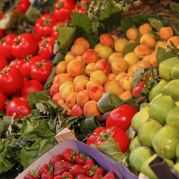 June 2011 Istanbul Turkey, roadside market stall of various fruit and vegetables