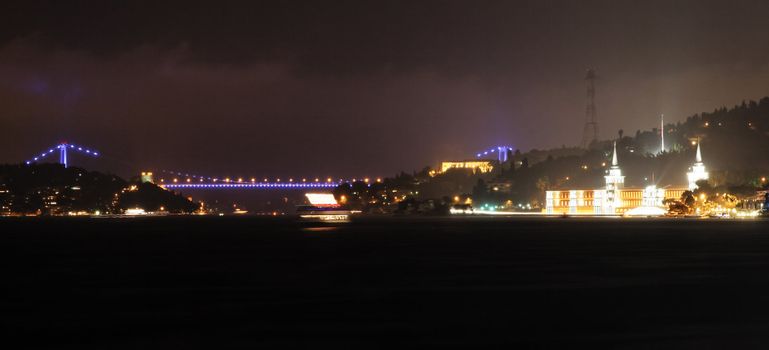 Night skyline of Istanbul with Villa Bosphorus in the foreground