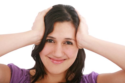 Worried woman portrait isolated over a white background