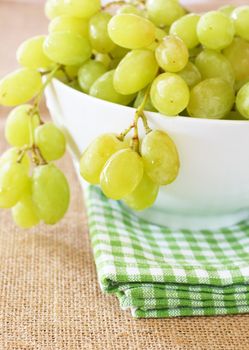 Ripe green grapes in a bowl