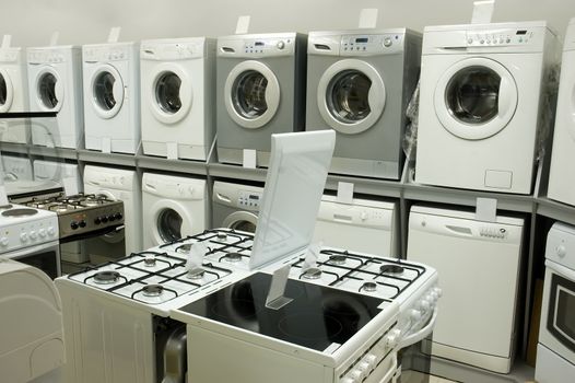 Domestic equipment (washing machines and gas stoves) arranged in the store