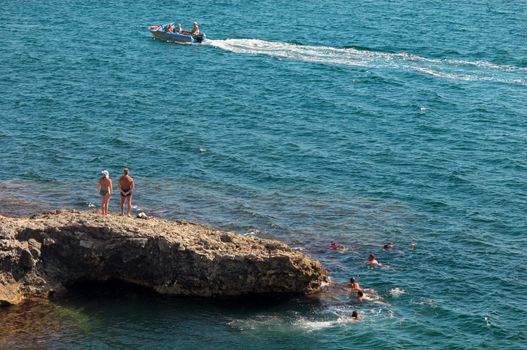 diving cape on the Black Sea (Crimea) at summer