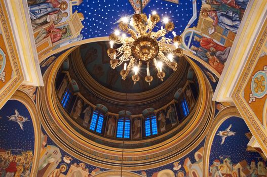 fresco inside of dome in orthodox christian cathedral church
