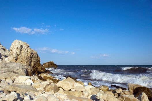 rocks at the sea coast. copy space.