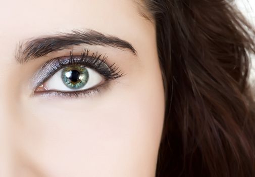 closeup of the beautiful female eye, half face portrait
