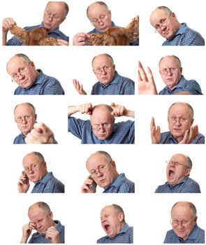 Set of emotional senior male portraits isolated on white. For larger versions of all these portraits please browse my portfolio.