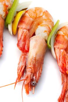 large juicy boiled shrimps served on plate