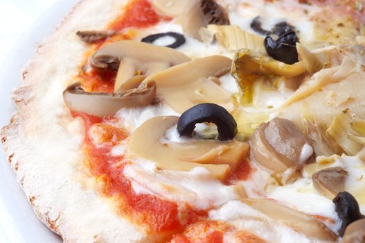 extreme closeup of italian pizza, selective focus