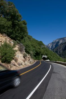 Scenic road in California with car in motion