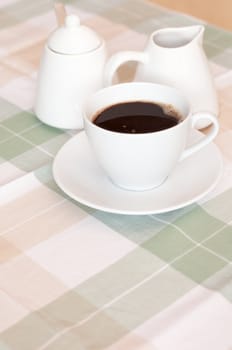 Coffee in the White Cup With Sugar Bowl and 