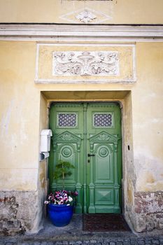 Green Front Door of an old House in Austria