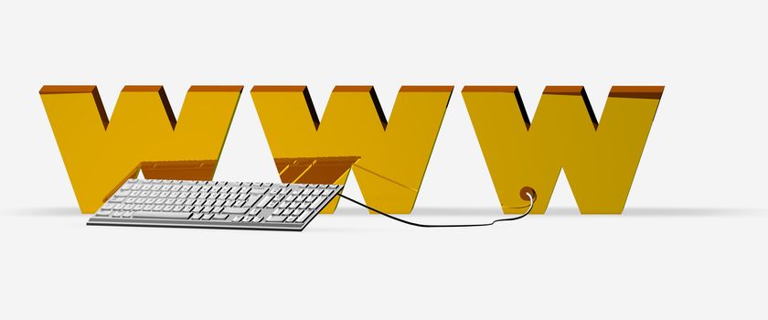 Concept of a computer keyboard connected with Web, with letters in gold